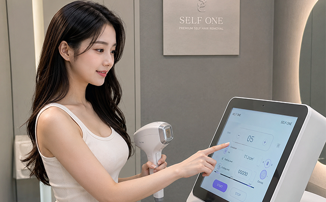 脱毛器を操作する女性